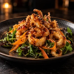 Spicy Glazed Crispy Calamari Salad